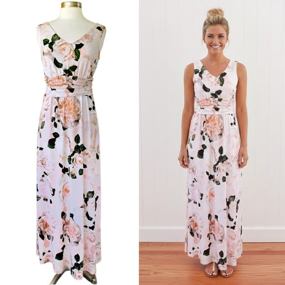 Calvin Klein Rosie Print Stretch Jersey Maxi Dress Size 4 V-neck Sleeveless - Picture 1 of 9
